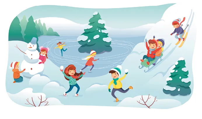 Enfants faisant de la luge et du ski